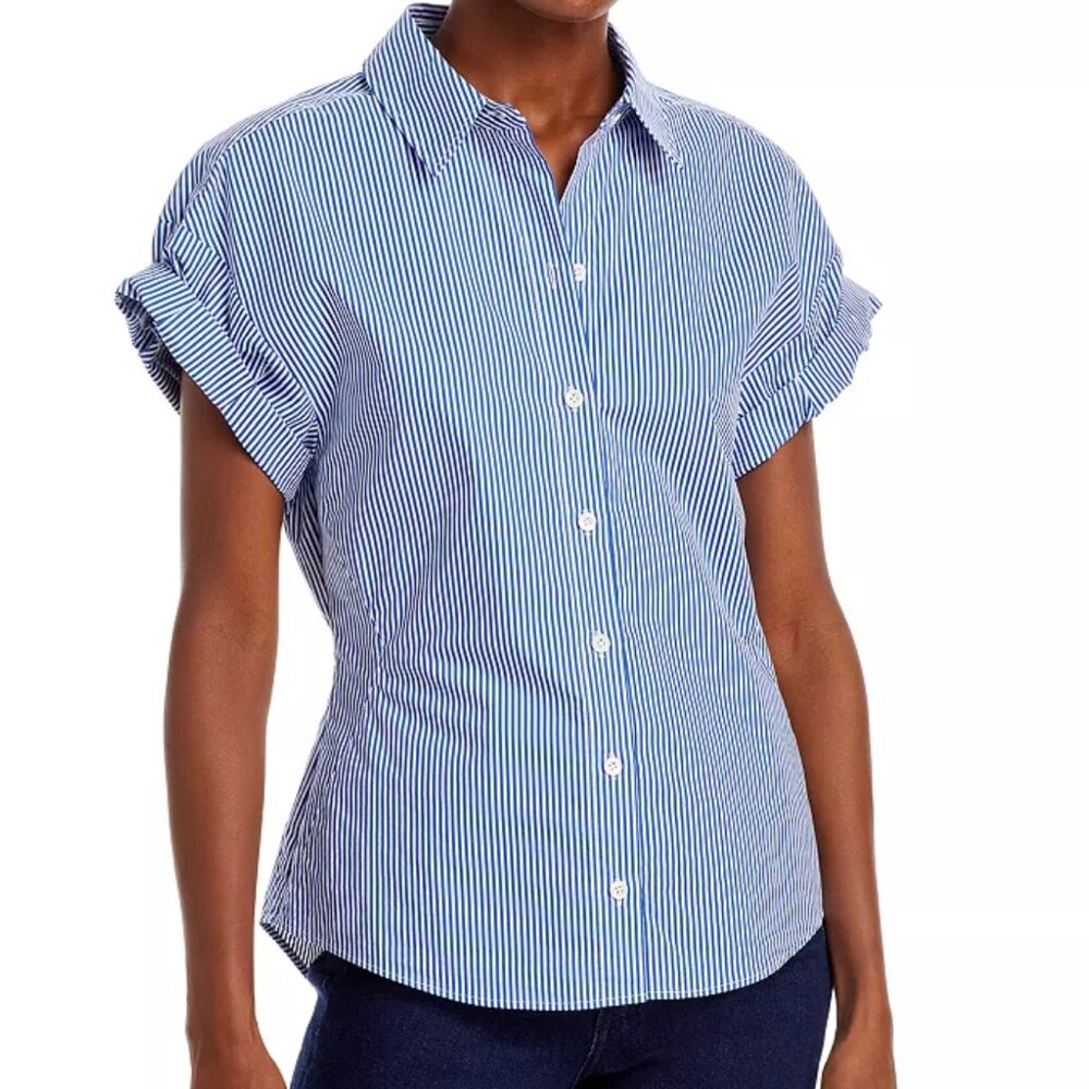 FRAME Striped Short Sleeve Button-Up Top  |  Size Extra Large